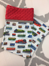 Load image into Gallery viewer, Trains Weighted Blanket or Lap Pad Cotton Fabric - Toddler, Child, Teen, Adult -Dot Minky - Anxiety, Sleep.