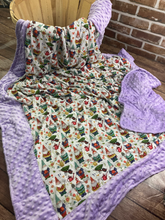 Load image into Gallery viewer, Garden Gnomes with Flowers  Cotton Weighted Blanket or Lap Pad Cotton Fabric - Toddler, Child, Teen, Adult -Dot Minky - Anxiety, Sleep.