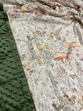 Load image into Gallery viewer, Woodland creatures - Deer, Fox, Owl, Rabbit- Weighted Blanket or Lap Pad Cotton Fabric - Toddler, Child, Teen, Adult -Dot Minky