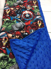 Load image into Gallery viewer, Marvel Comic Avengers Captain America, Iron Man Weighted Blanket or Lap Pad Cotton Fabric - Toddler, Child, Teen, Adult -Dot Minky - Anxiety, Sleep.