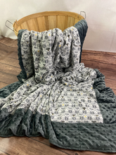 Load image into Gallery viewer, Bumble Bee Damask Weighted Blanket or Lap Pad Cotton Fabric - Toddler, Child, Teen, Adult -Dot Minky - Anxiety, Sleep.