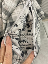Load image into Gallery viewer, Infinity Scarf with Hidden Zipper Pocket. Gray and White  Plaid flannel.