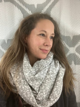 Load image into Gallery viewer, Infinity Scarf with Hidden Zipper Pocket.Gray Floral flannel.