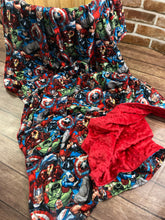 Load image into Gallery viewer, READY TO SHIP -10lbs Weighted Blanket - Avengers   With Red Minky- Toddler, Kids, Child, Teen, Adult  - Anxiety Sleep - Captain America Thor