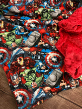 Load image into Gallery viewer, READY TO SHIP -10lbs Weighted Blanket - Avengers   With Red Minky- Toddler, Kids, Child, Teen, Adult  - Anxiety Sleep - Captain America Thor