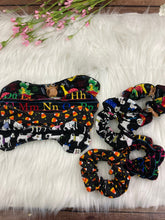 Load image into Gallery viewer, Back to School -Candy Corn -Handmade Hair Scrunchies with Bows - Cotton Accessories Fashion - Set of 3 Pack or Individual Scrunchie Hair Tie