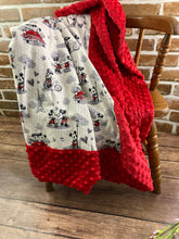 Load image into Gallery viewer, Minky Baby Blanket, Mickey and Minnie Mouse- in Paris - Eiffel Tower Lovey, Shower Gift Set, Girl or Boy Gift