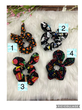 Load image into Gallery viewer, Back to School -Candy Corn -Handmade Hair Scrunchies with Bows - Cotton Accessories Fashion - Set of 3 Pack or Individual Scrunchie Hair Tie