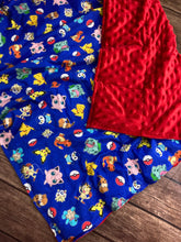 Load image into Gallery viewer, READY TO SHIP -Weighted Blanket- 5lbs Pokemon - -Red Minky- Toddler, Kids, Child, Teen, Adult  - Anxiety Sleep