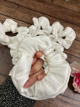 Load image into Gallery viewer, Wedding Dress Fabric Memory Keepsake Hair Scrunchies -Handmade  Elastic Ties - Hairstyle Accessory - Bridal Gown, Prom Gown,  Clothes