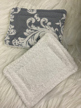 Load image into Gallery viewer, Gray Scroll Reusable Kitchen Sponges- Perfect for cleaning dishes, counters and Cast Iron Pots. Mesh side for extra cleaning power.