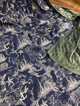 Load image into Gallery viewer, Navy Nautical Maps and Boats Sea Cotton Weighted Blanket or Lap Pad Cotton Fabric - Toddler, Child, Teen, Adult -Dot Minky - Anxiety, Sleep.