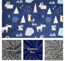 Load image into Gallery viewer, Teal Woodland Creatures   Cotton Weighted Blanket or Lap Pad Cotton Fabric - Toddler, Child, Teen, Adult -Dot Minky - Anxiety, Sleep.