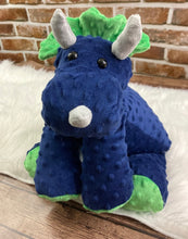 Load image into Gallery viewer, 2lbs -10lbs Weighted  Triceratops Dinosaur Stuffed Minky Animal Lap Pad -for Comfort, Special Needs, Sleep, Anxiety and Stress Relief - Custom Made