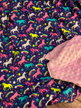 Load image into Gallery viewer, Unicorn and Rainbow Cotton Weighted Blanket or Lap Pad Cotton Fabric - Toddler, Child, Teen, Adult -Dot Minky - Anxiety, Sleep.