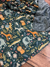 Load image into Gallery viewer, Safari Wild Animals - Giraffe, lion, Zebra, Monkey Weighted Blanket or Lap Pad Cotton Fabric - Toddler, Child, Teen, Adult -Dot Minky - Anxiety, Sleep.