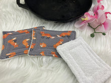 Load image into Gallery viewer, Cute foxes fox Reusable Kitchen Sponges- Perfect for cleaning dishes, counters and Cast Iron Pots. Mesh side for extra cleaning power.