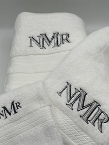 Personalized Bath Towel Set Monogramed - Embroidered 3pc. Oversized, Hand, Washcloth - Graduation, Wedding, Bridal Shower, Home warming Gift
