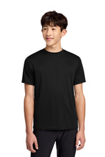 Load image into Gallery viewer, Delran Bears black performance t-shirt - youth Port &amp; Company PC380Y Jet Black, model front
