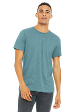 Load image into Gallery viewer, Bella+Canvas 3001CVC unisex heather CVC tee in Heather Blue Lagoon - model front
