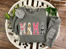 Load image into Gallery viewer, Mama sweatshirt from Baby clothes - Onsies /Mommy / Daddy/ Grandma - Fabric Keepsake Sweatshirts - Applique from baby clothes Nana, Mimi
