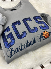 Load image into Gallery viewer, GCCS Basketball Mom Shirt | Navy Sequin GCCS | Basketball Mom Sweatshirt | Sequin Sports Mom Apparel | Custom School Spirit Wear Gloucester County Christian School
