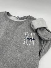 Load image into Gallery viewer, Custom Nurse Embroidered Sweatshirt – Left Chest Logo with Personalized Name and Credentials – Choose Shirt &amp; Thread Colors - Nursing School
