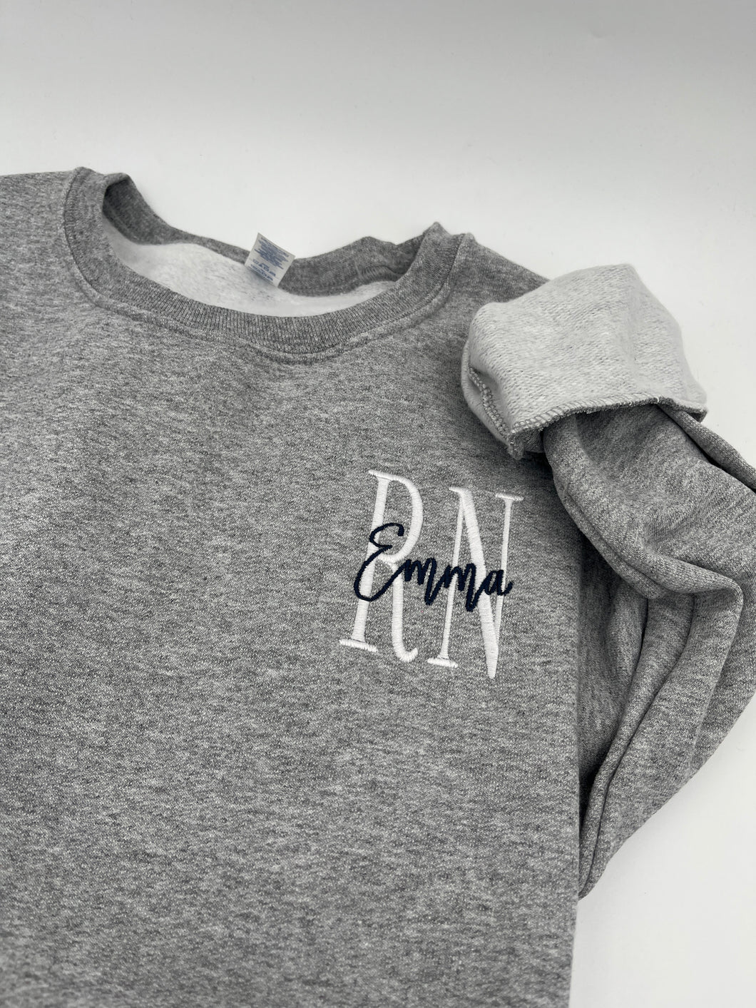 Custom Nurse Embroidered Sweatshirt – Left Chest Logo with Personalized Name and Credentials – Choose Shirt & Thread Colors - Nursing School