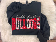 Load image into Gallery viewer, Haddonfield Bulldogs Mixed Fabric Applique Crewneck | Floral &amp; Gingham | Embroidered Spirit Wear Fundraiser
