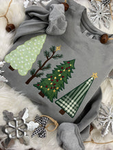 Load image into Gallery viewer, Christmas Tree Applique Cozy Sweatshirt or T-Shirt | 4 Festive Embroidered Tree Designs | Holiday Shirt | Comfort Colors Tee -Gift Idea
