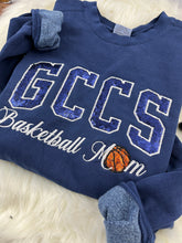 Load image into Gallery viewer, GCCS Basketball Mom Shirt | Navy Sequin GCCS | Basketball Mom Sweatshirt | Sequin Sports Mom Apparel | Custom School Spirit Wear Gloucester County Christian School
