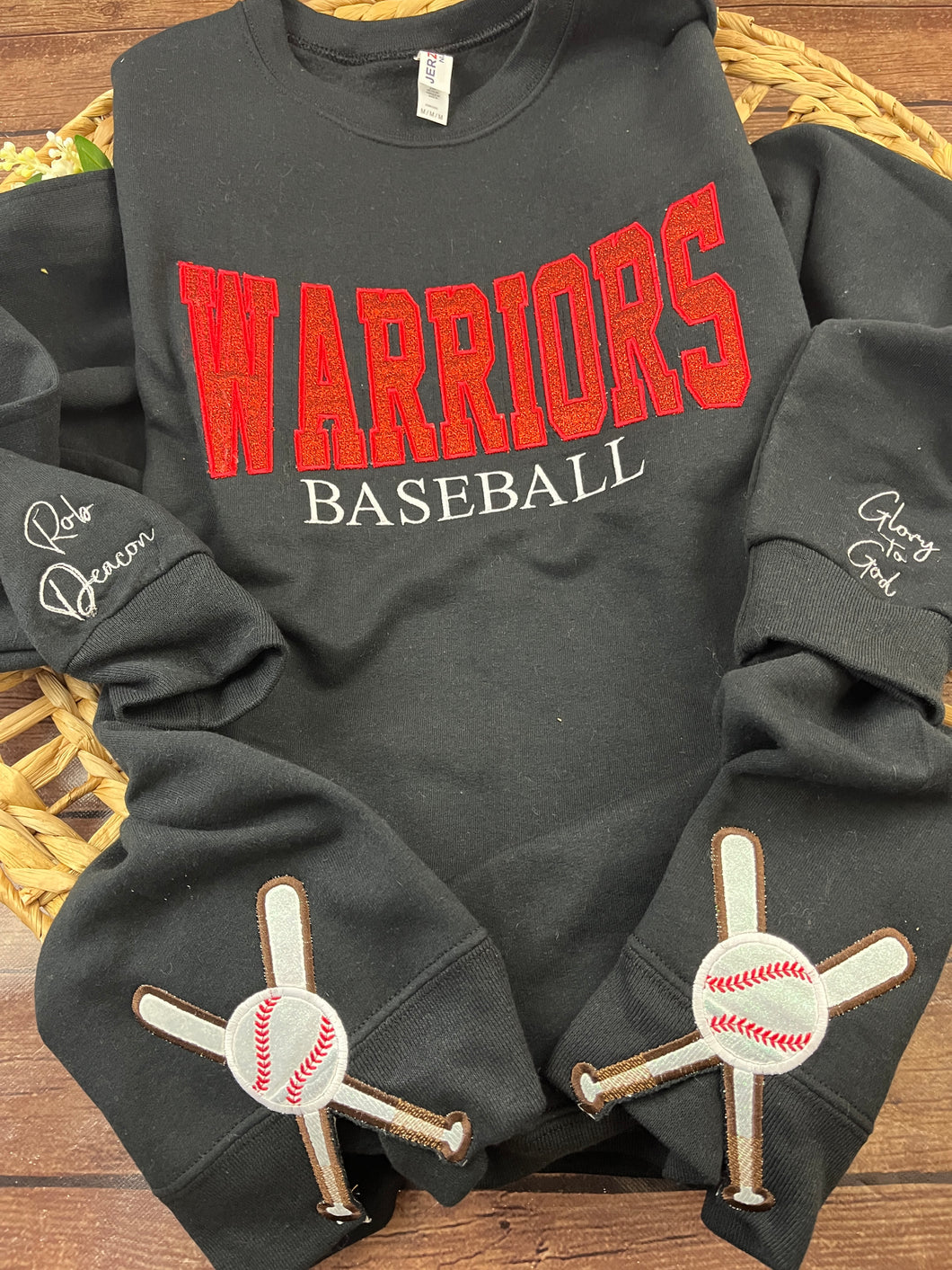 Custom Baseball Sweatshirt, Glitter Appliqué Team Name, Embroidered BASEBALL, Game Day Shirt, Sports Mom Gift, Personalized Jersey, Team Spirit