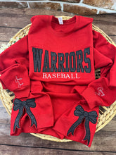 Load image into Gallery viewer, Custom Baseball Sweatshirt, Glitter Appliqué Team Name, Embroidered BASEBALL, Game Day Shirt, Sports Mom Gift, Personalized Jersey, Team Spirit
