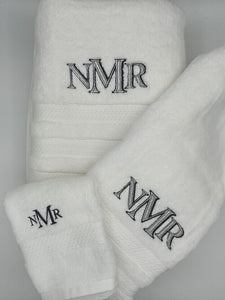 Personalized Bath Towel Set Monogramed - Embroidered 3pc. Oversized, Hand, Washcloth - Graduation, Wedding, Bridal Shower, Home warming Gift