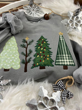Load image into Gallery viewer, Christmas Tree Applique Cozy Sweatshirt or T-Shirt | 4 Festive Embroidered Tree Designs | Holiday Shirt | Comfort Colors Tee -Gift Idea
