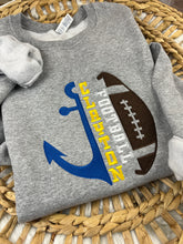 Load image into Gallery viewer, Clayton Football Sweatshirt Embroidered Half Anchor Center Text Half Ball Design Jerzees Comfort Colors Upgrade Hoodie Option
