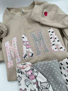 Curved Mama sweatshirt from Baby clothes - Onsies /Mommy / Daddy/ Grandma - Fabric Keepsake Sweatshirts - Applique from baby clothes Nana, Mimi