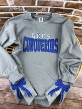 Load image into Gallery viewer, GCCS CONQUERORS Team Sweatshirt – Glitter Appliqué &amp; Embroidered Design with Side Bows
