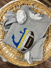 Load image into Gallery viewer, Clayton Football Sweatshirt Embroidered Half Anchor Center Text Half Ball Design Jerzees Comfort Colors Upgrade Hoodie Option
