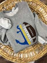 Load image into Gallery viewer, Clayton Football Sweatshirt Embroidered Half Anchor Center Text Half Ball Design Jerzees Comfort Colors Upgrade Hoodie Option
