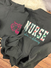 Load image into Gallery viewer, Nurse Quarter Zip sweatshirt or Full Zip hoodie from baby hospital swaddle Blanket-  RN labor delivery  Licensed Practical, CNA,  - Jacket
