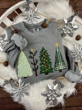 Load image into Gallery viewer, Christmas Tree Applique Cozy Sweatshirt or T-Shirt | 4 Festive Embroidered Tree Designs | Holiday Shirt | Comfort Colors Tee -Gift Idea
