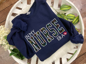 In My NURSE Era Embroidered Sweatshirt - Rainbow Heart EKG Heartbeats  Hospital, rn, crna, labor delivery  Licensed Practical, CNA, Applique