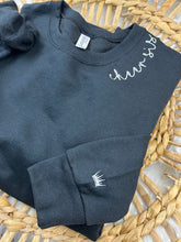 Load image into Gallery viewer, Custom Embroidered Name Sweatshirt or Tee | Cursive Collar Embroidery | MAMA, Nana, Grammy, Aunt, Teacher Gift | Comfort Colors, Jerzees
