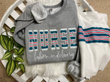 Load image into Gallery viewer, BULK ORDER of 10 or more - Nurse sweatshirt from Baby  - Hospital Blanket - Labor and Delivery RN NICU - Fabric Keepsake Sweatshirts - Applique
