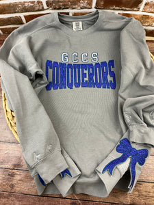 GCCS CONQUERORS Team Sweatshirt – Glitter Appliqué & Embroidered Design with Side Bows