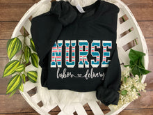 Load image into Gallery viewer, BULK ORDER of 10 or more - Nurse sweatshirt from Baby  - Hospital Blanket - Labor and Delivery RN NICU - Fabric Keepsake Sweatshirts - Applique
