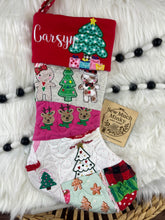 Load image into Gallery viewer, Memory Keepsake Christmas Stocking from Baby Clothes | Personalized Name Cuff | Quilted Patchwork Heirloom | Custom Handmade Gift
