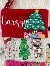 Load image into Gallery viewer, Memory Keepsake Christmas Stocking from Baby Clothes | Personalized Name Cuff | Quilted Patchwork Heirloom | Custom Handmade Gift

