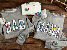 Load image into Gallery viewer, Curved MAMA Hospital Swaddle Blanket : MOM embroidered Custom Appliqué Nana -Daddy/ Grandma / Dad - Sweatshirts. Blanket supplied by us
